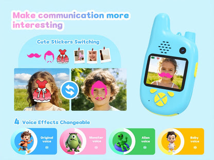 Kids Video Walkie Talkies 2 Pack with Video Call, Voice Changer & Dual Camera, Long Range Outdoor Toy
