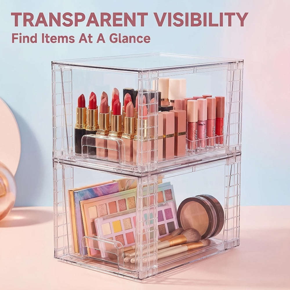 Stackable Storage Drawers Acrylic Drawer Organizer Cabinet | 4/6/8 Packs Plastic Bins for Bathroom Undersink Kitchen Pantry Makeup