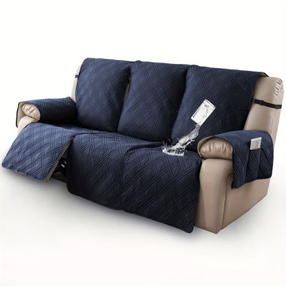 Three-Piece Quilted Recliner Sofa Cover Set for Three Seats with 65 cm Panels and Eight Colors