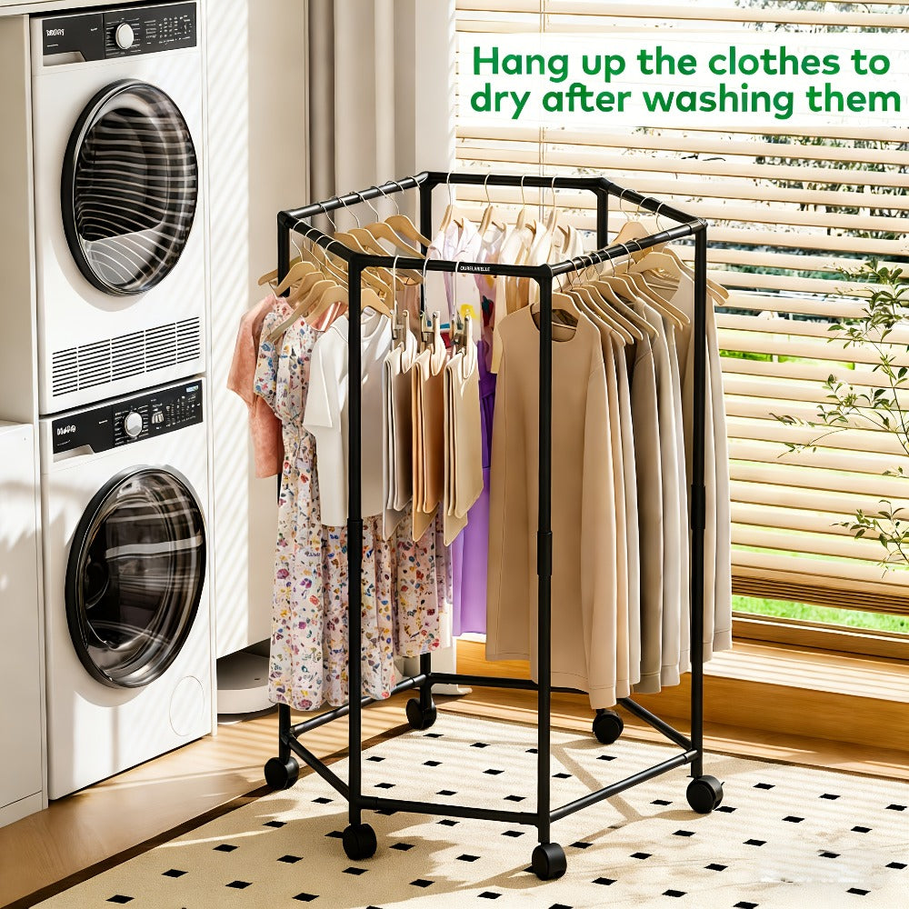 White Four-Sided Rolling Clothing Rack with Multiple Hanging Rails and 120 x 35 x 35 cm Frame