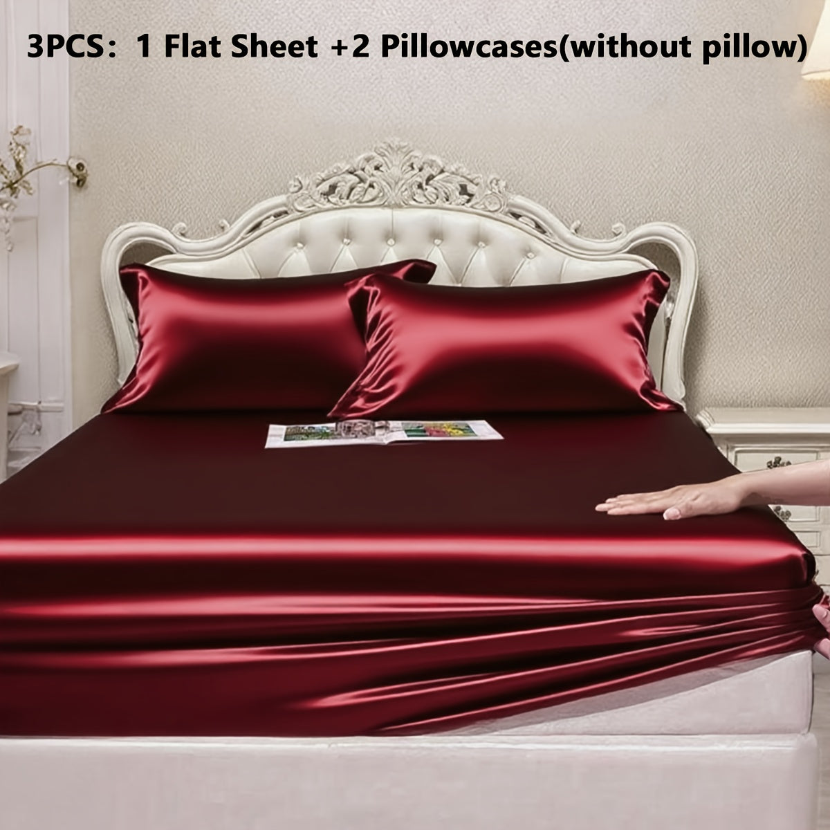 Satin Fitted Sheet Set with Pillowcases – Cooling Smooth Breathable Wrinkle-Resistant Bed Sheets, Machine Washable Ultra Soft for Hot
