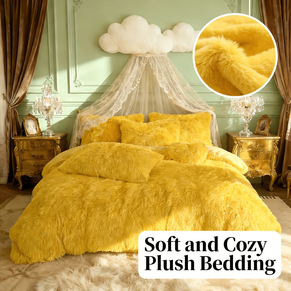 Velvet Duvet Cover Set Fluffy Plush Bedding Minimalist Solid Color, Carved Velvet Quilt Cover with Pillow Shams
