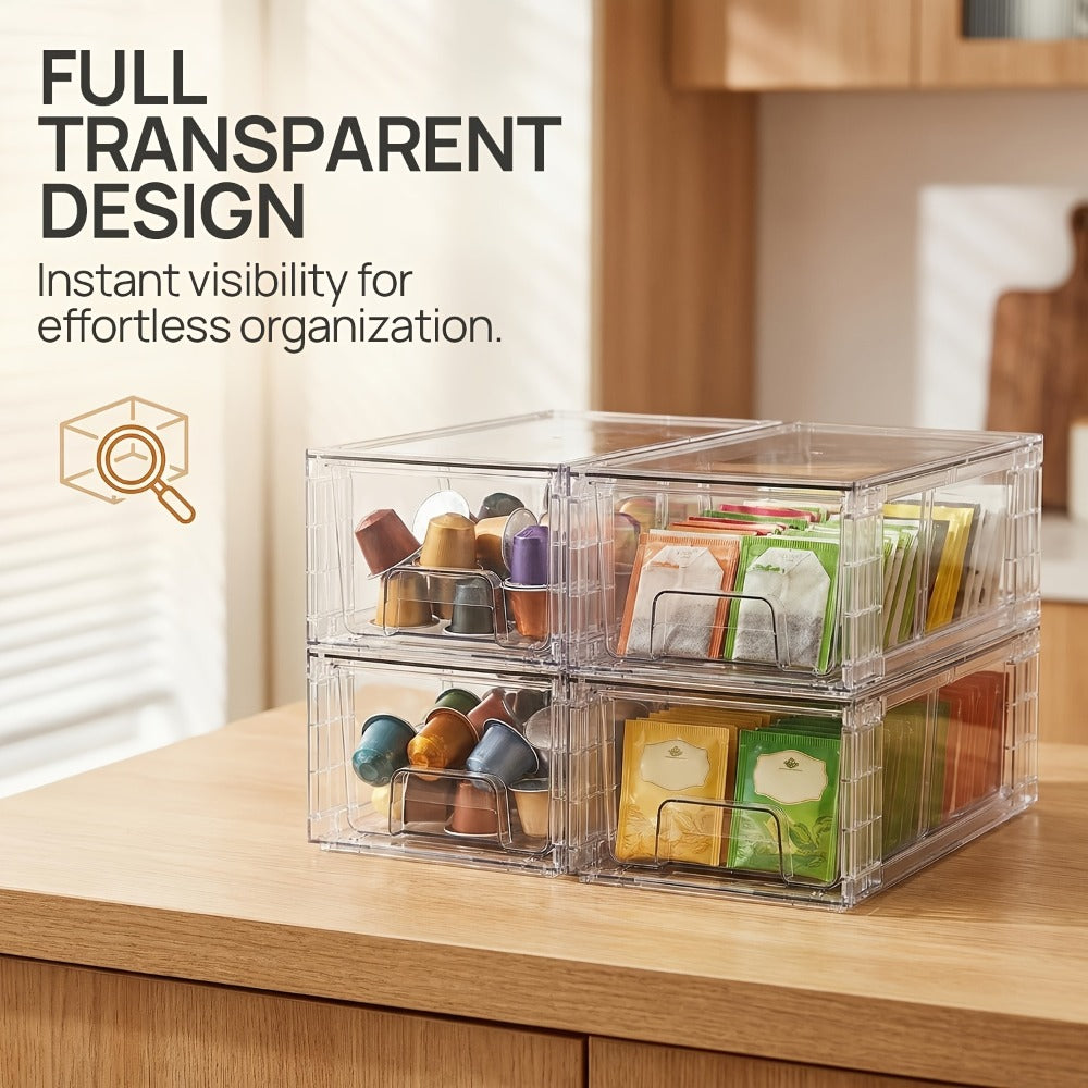 Clear Acrylic Storage Drawers with Handles – Stackable Refrigerator and Pantry Organizer Bins for Snacks Fruits and Vegetables