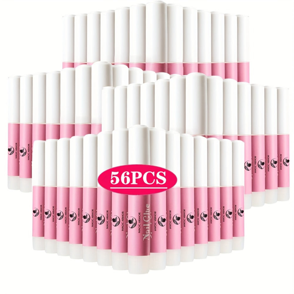 Nail Bonding Gel 56pcs Bulk Pack Strong Instant Adhesive for Press On Nails Acrylic Tips – Fast Dry Long-Lasting Clear Liquid Nail Glue