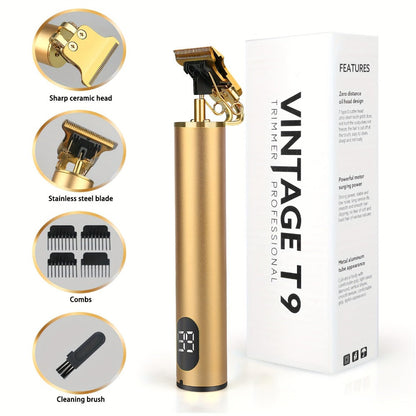 T-Blade Trimmer for Men Cordless Rechargeable – Nano Titanium Alloy Blades LED Display 4 Guide Combs 1.5-4mm