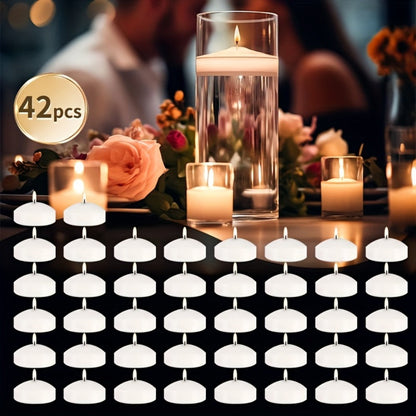 Floating Candles White Set of 42, 1.5 Inch Small Pool Candles, 4- Burn, Wedding Centerpiece, Pool Party