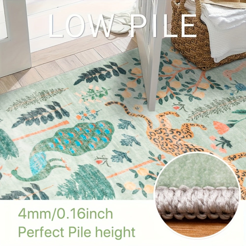 Area Rug, Jungle Animal and Tiger Print Indoor Carpet in Black, Green or Pink with Four Room-Size Options