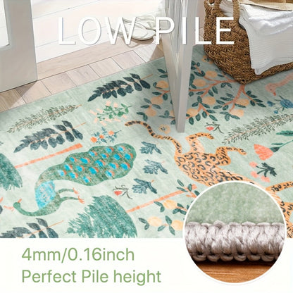 Area Rug, Jungle Animal and Tiger Print Indoor Carpet in Black, Green or Pink with Four Room-Size Options