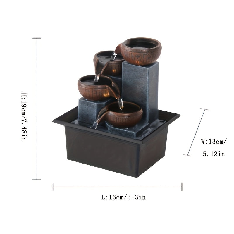Desktop Water Fountain with LED Lights USB Powered Indoor Tabletop Waterfall Fountain for Entryways, Bedrooms and Living Spaces