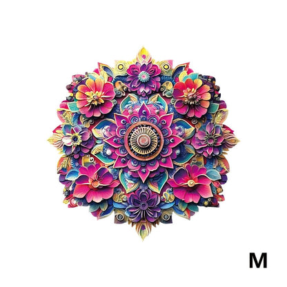 Floral Mandala Wooden Jigsaw Puzzle with Irregular Pieces and S, M and L Options from 5.31 to 11.02 Inches