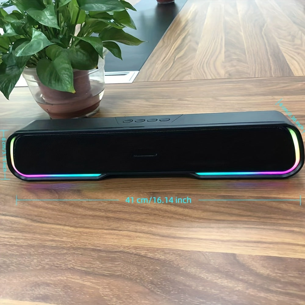 HiFi Soundbar with Subwoofer and RGB Lights, Bluetooth 5.0 Home Theater Speaker, FM Radio TF Card USB AUX TWS