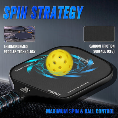 Carbon Fiber Pickleball Paddle T800 Thermoformed – 16mm Double Foam EVA Core, Elongated Racket for Spin, Power & Control