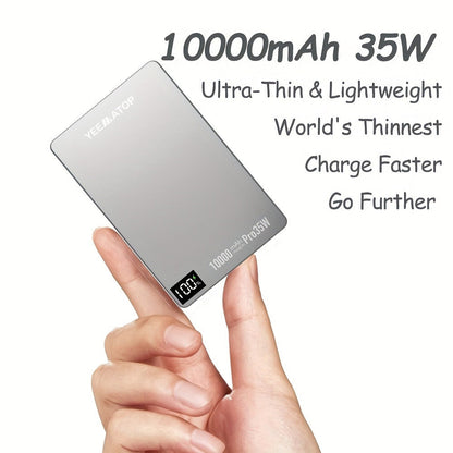 10000mAh Thin Magnetic Power Bank with 35W USB-C and 30W USB-A Port Markings in Four Colors