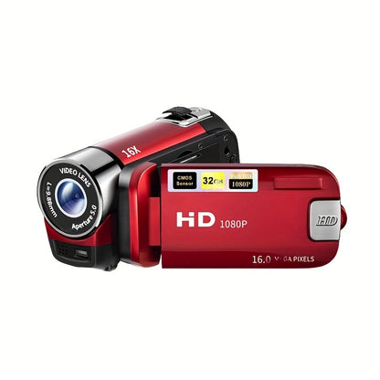 Portable 1080P Digital Camcorder with Rotating Screen & 32G Memory Card, Rechargeable Battery, Selfie Support