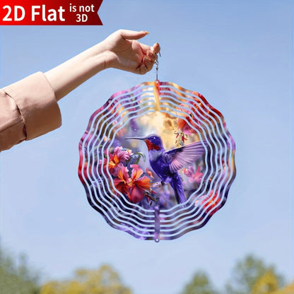 Hummingbird Wind Spinner for Garden – 10" Kinetic Metal Sculpture with Color-Changing Feathers, Wind-Powered 2D Flat Iron Art for Outdoor