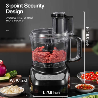 12 Cup Food Processor 6 Functions - Chopping, Slicing, Shredding, Purees & Dough, Large Electric Kitchen Food Processor for Meal Prep