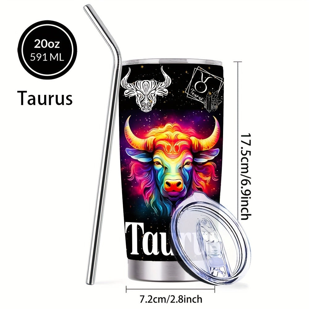 Insulated Tumbler 20oz Zodiac Sign 304 Stainless Steel with Lid, Straw and 12 Horoscope Options
