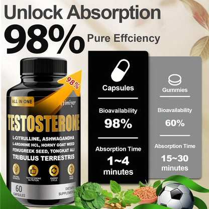 Male Testosterone Support Capsules with Maca Root, Epimedium, L-Citrulline & Ashwagandha, Men's Vitality