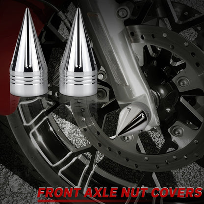 CNC Spike Motorcycle Front Axle Nut Covers Caps 3.6" – Fits Harley Touring Street Glide Road King Electra Glide Tri Glide 2008-Later