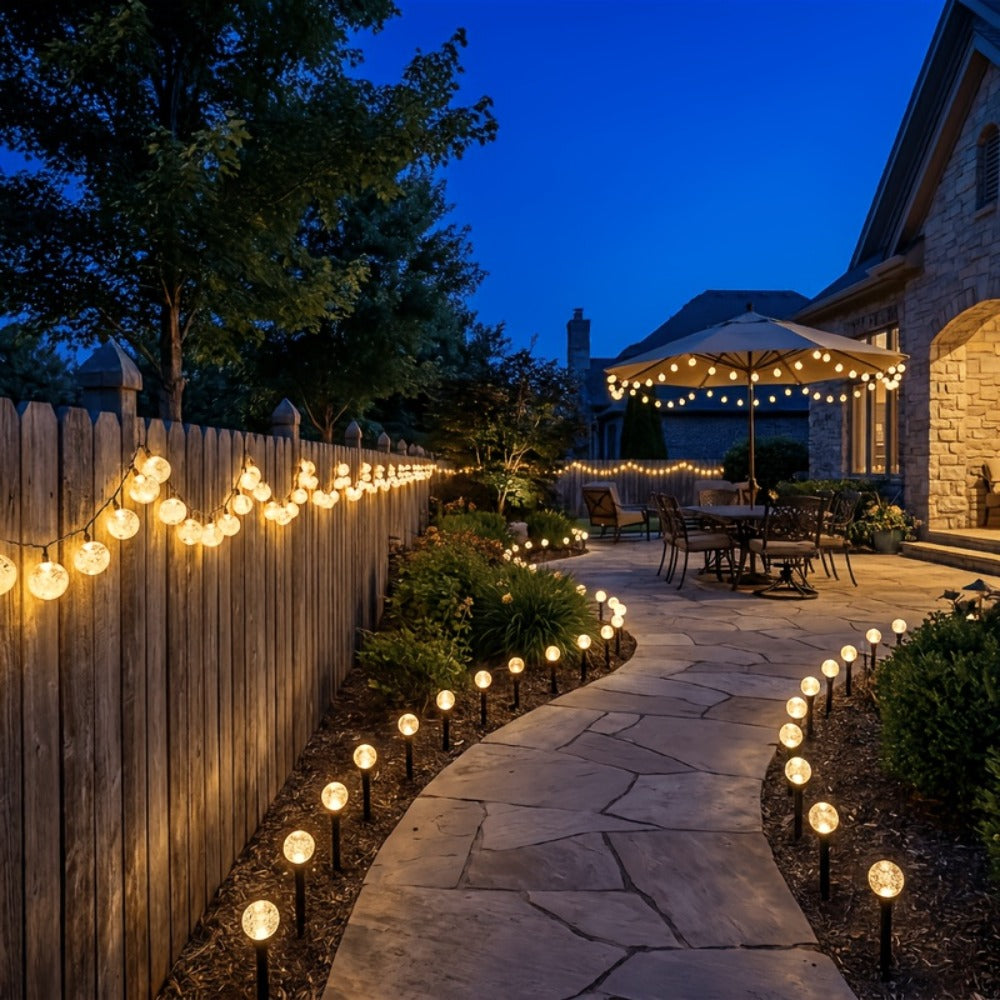 Solar Garden Light Crystal Bubble Ground Stakes 30-Pack with 8 Modes and Two Color Options