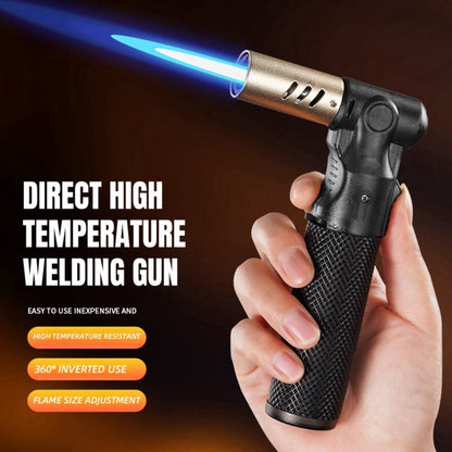 Angled-Nozzle Torch Lighter with Knurled Cylindrical Grip, Standing Body and Three Finish Options