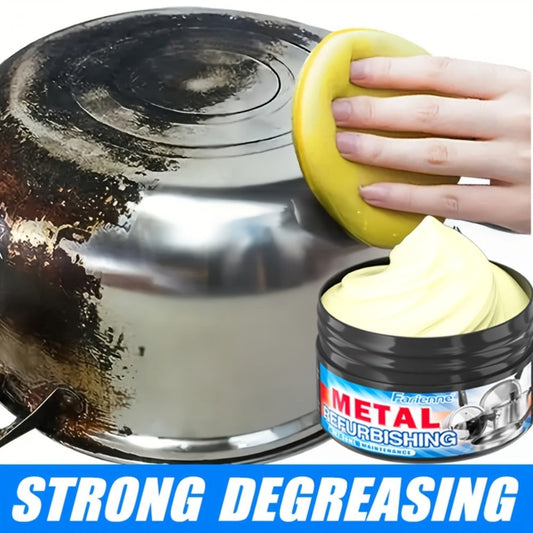 1.01oz Metal Refurbishing Cleaning Paste Tub with One Round Black Scrub Pad for Cookware and Metal Surfaces