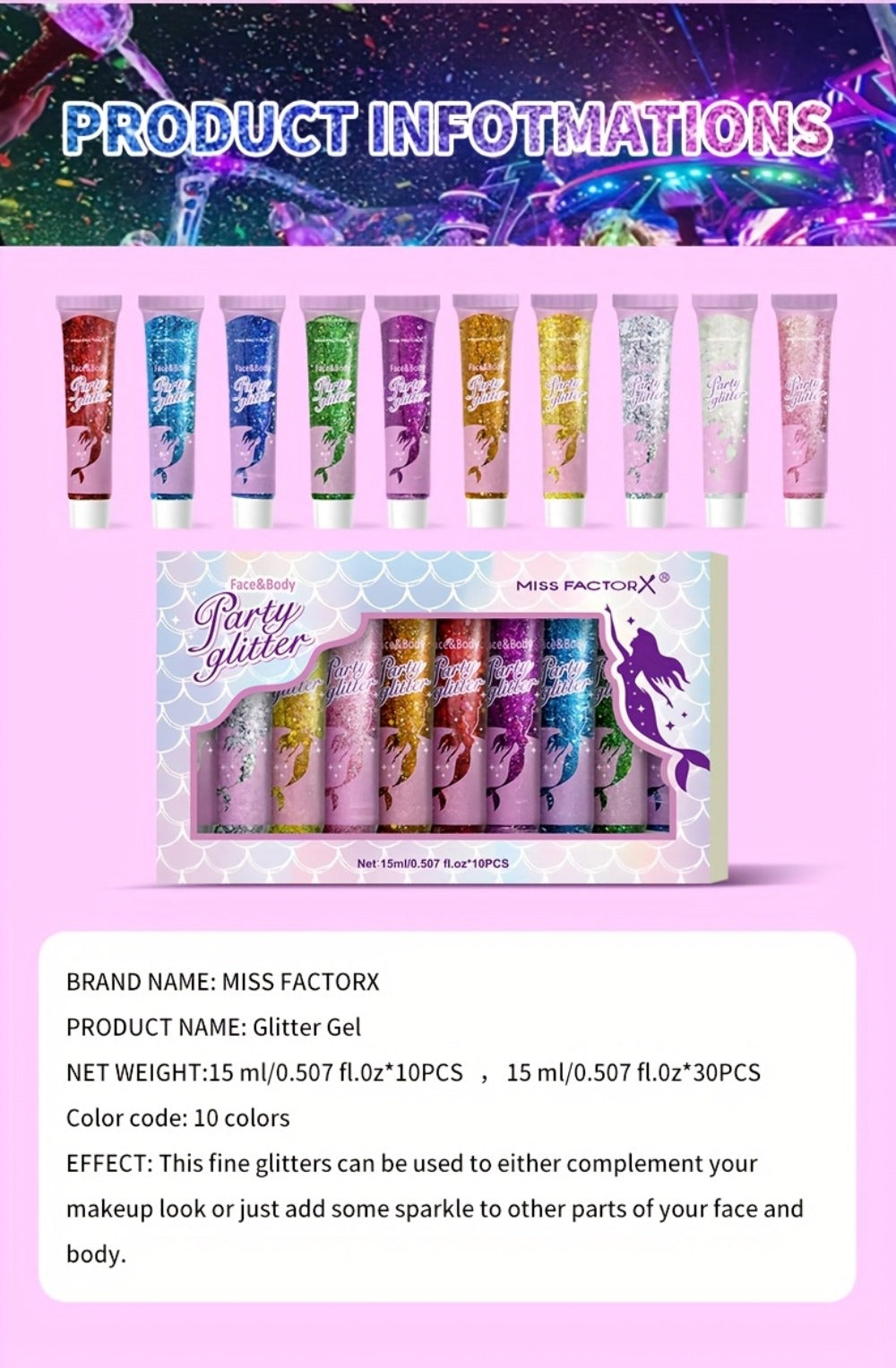 Holographic Glitter Gel Set 10 Colors Cosmetic Grade Face Body Makeup – Festival Rave Cosplay Anime