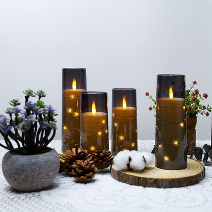 Flameless LED Candles with Remote Control Timer and Star String Lights Set of 5 or 7 Pillar Candles for Wedding Garden Home Decor