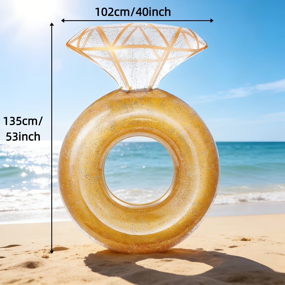 Giant Engagement Ring Pool Float, 49 x 31-Inch Inflatable in Gold, White or Pink for Bridal Pool Parties