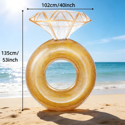 Giant Engagement Ring Pool Float, 49 x 31-Inch Inflatable in Gold, White or Pink for Bridal Pool Parties