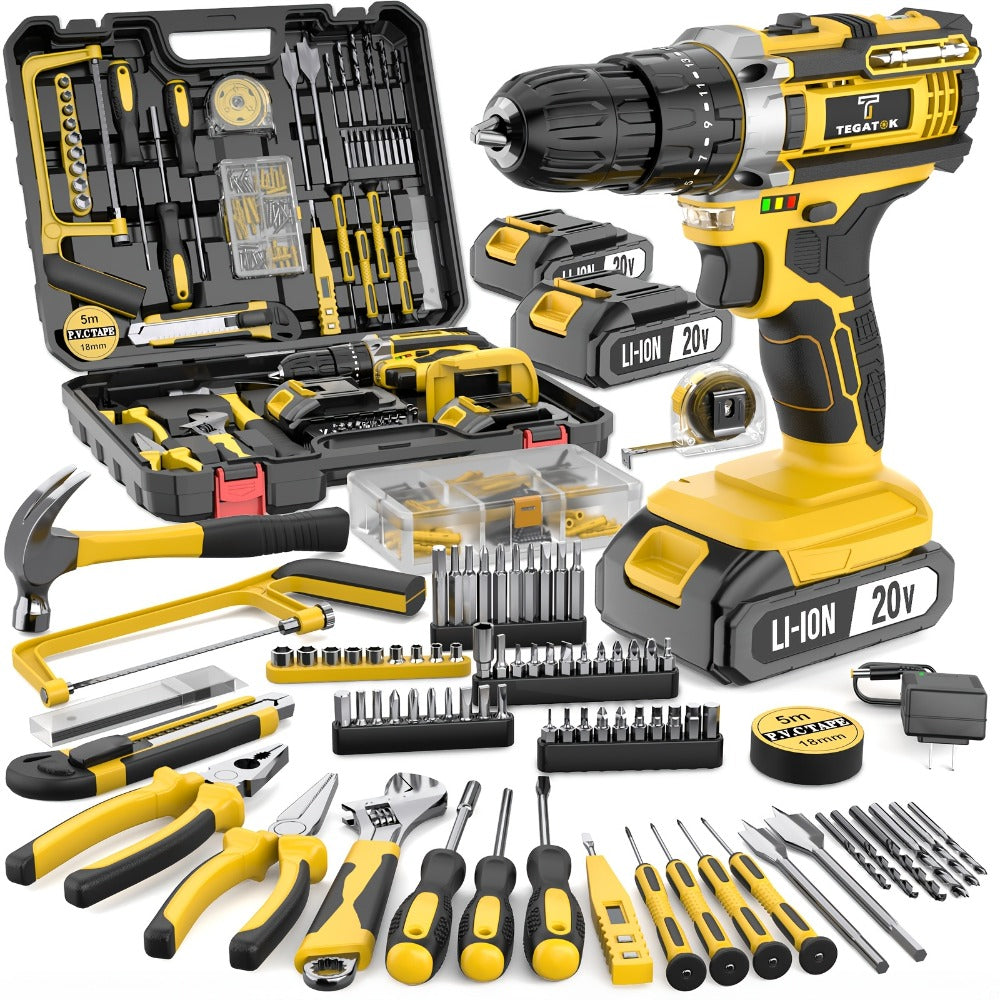Cordless Drill Set 20V - Tegatok Impact Drill Kit with 45Nm Torque, 23-Speed Settings, LED Light