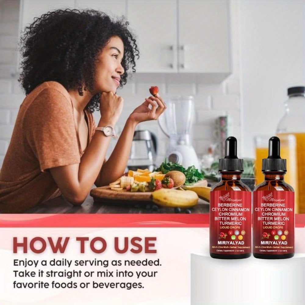 Berberine Blood Sugar Support Liquid Drops 2 fl oz with Ceylon Cinnamon Chromium Bitter Melon Turmeric