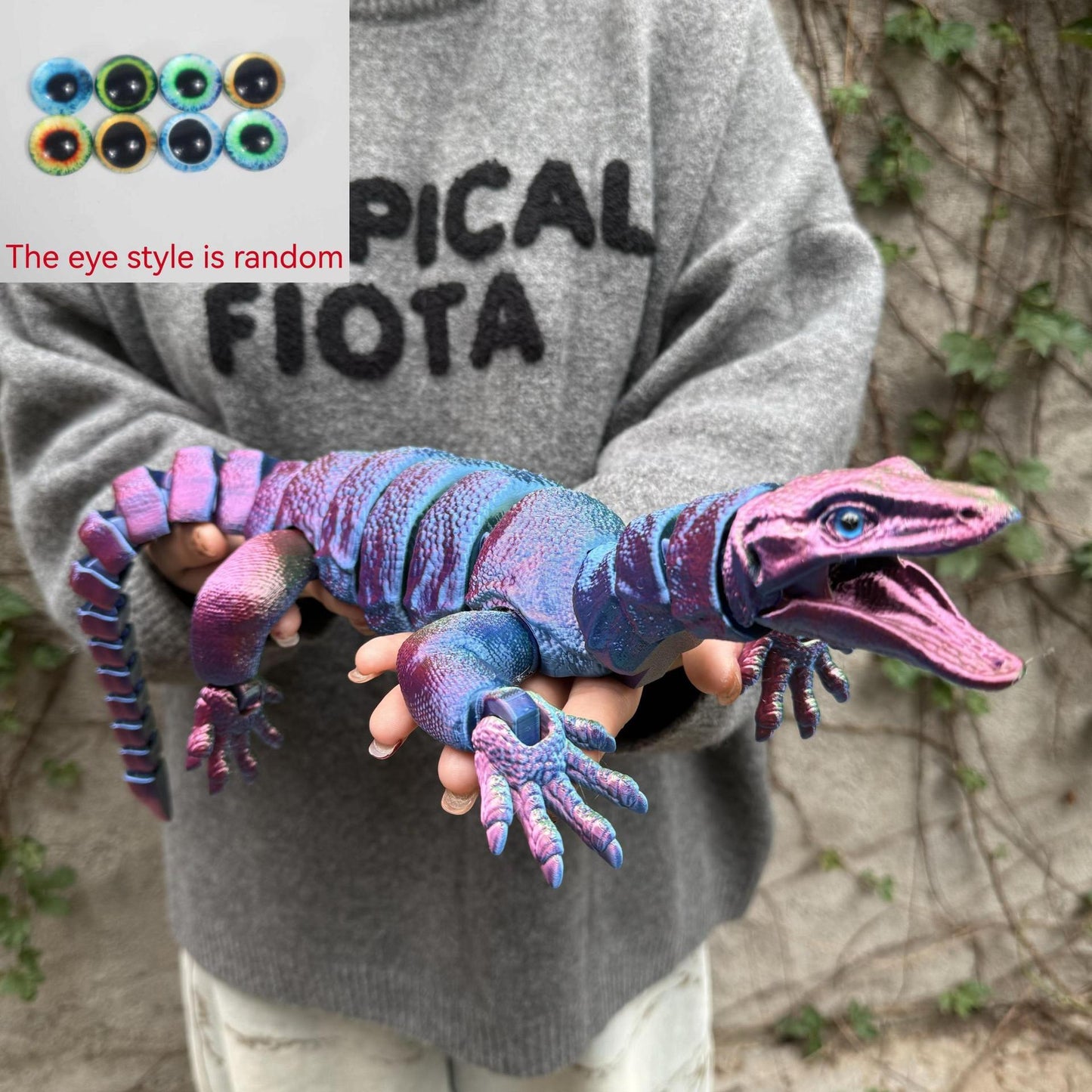 Giant Lizard Figurine 21 Inch 3D Printed – Realistic Reptile Animal Model Openable Mouth Easy 3-Part Assembly 7 Color Styles