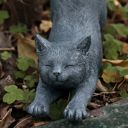 Yoga Cat Statue Hand-Painted Stretching Cat Figurine Grey Resin Decorative Sculpture for Home Office for Garden, Patio and Yard Use
