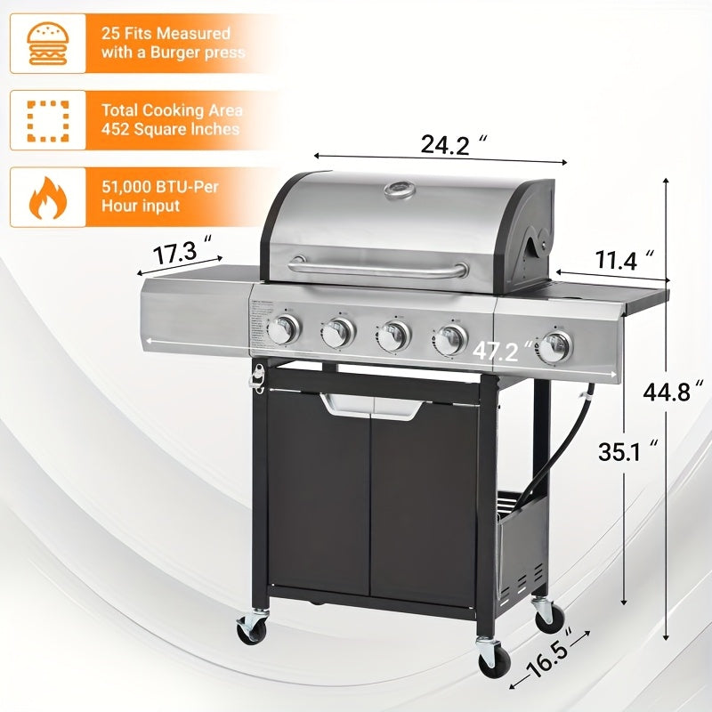 Propane Gas Grill Stainless Steel 3 & 4 Burner Outdoor BBQ Grill with Side Burner, Grill Cover & 344 Sq In Cooking Surface