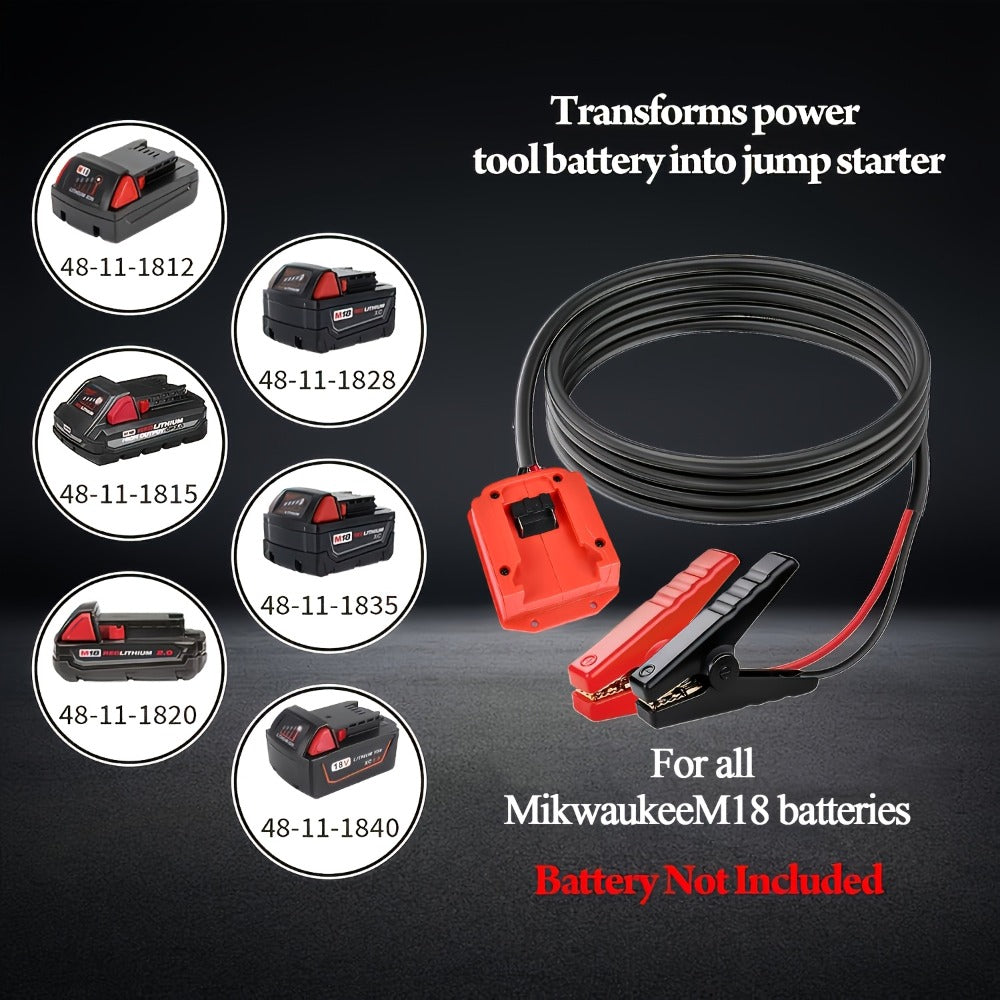 Jump Starter Cable Clip for 20V Tool Battery – 8AWG 5.9FT Portable Car Boost Cable 12V-24V, No Internal Battery Needed