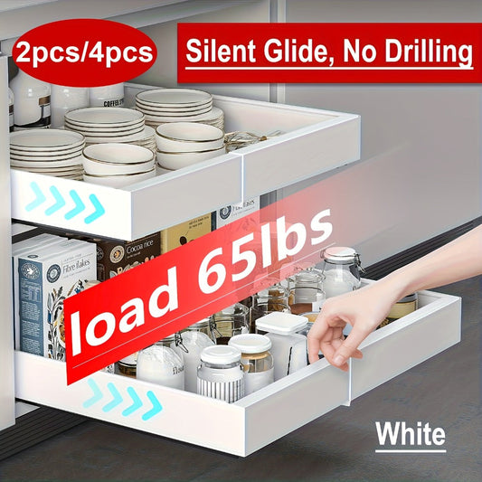 Expandable Pull-Out Cabinet Organizer with 12.6-20.5 Inch Width, Three-Track Slides and 2- or 4-Drawer Options