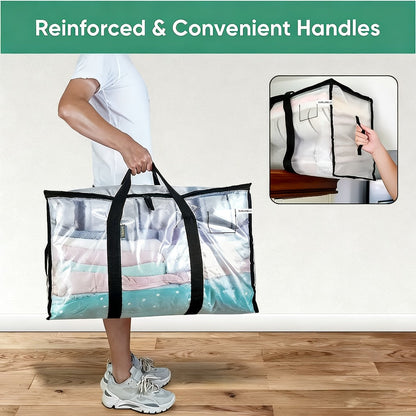 Moving Bags Set of 6, Oversized Storage Totes with Reinforced Handles & Snap-Close Lid, Space Saver Bags for Clothes