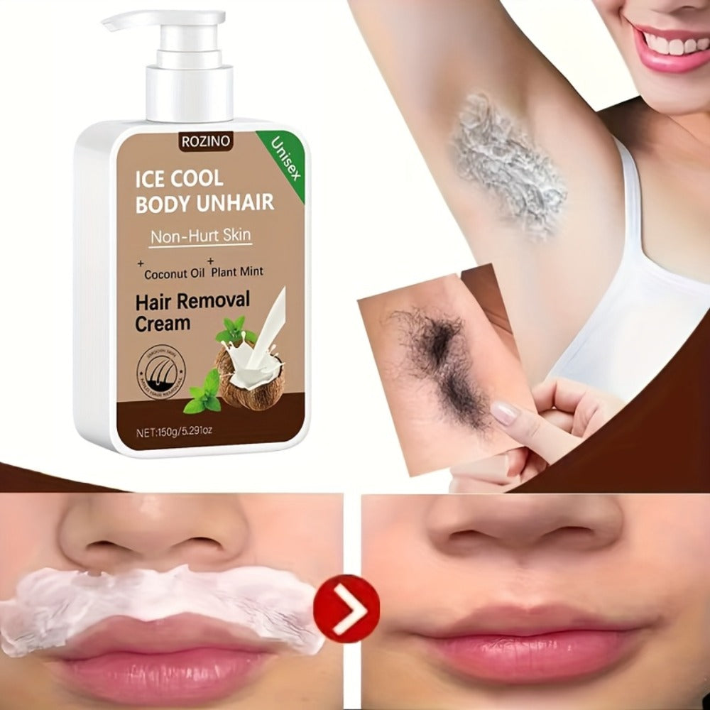 Hair Removal Cream ROZINO 150g Coconut and Mint Pump Bottle with Carton for External Body Grooming