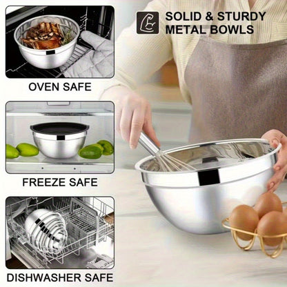 Stainless Steel Mixing Bowls with Airtight Lids Set of 14 Seven Nesting Bowls 0.7 to 4.5QT for Home Cooking, Dining and Outdoor Meals