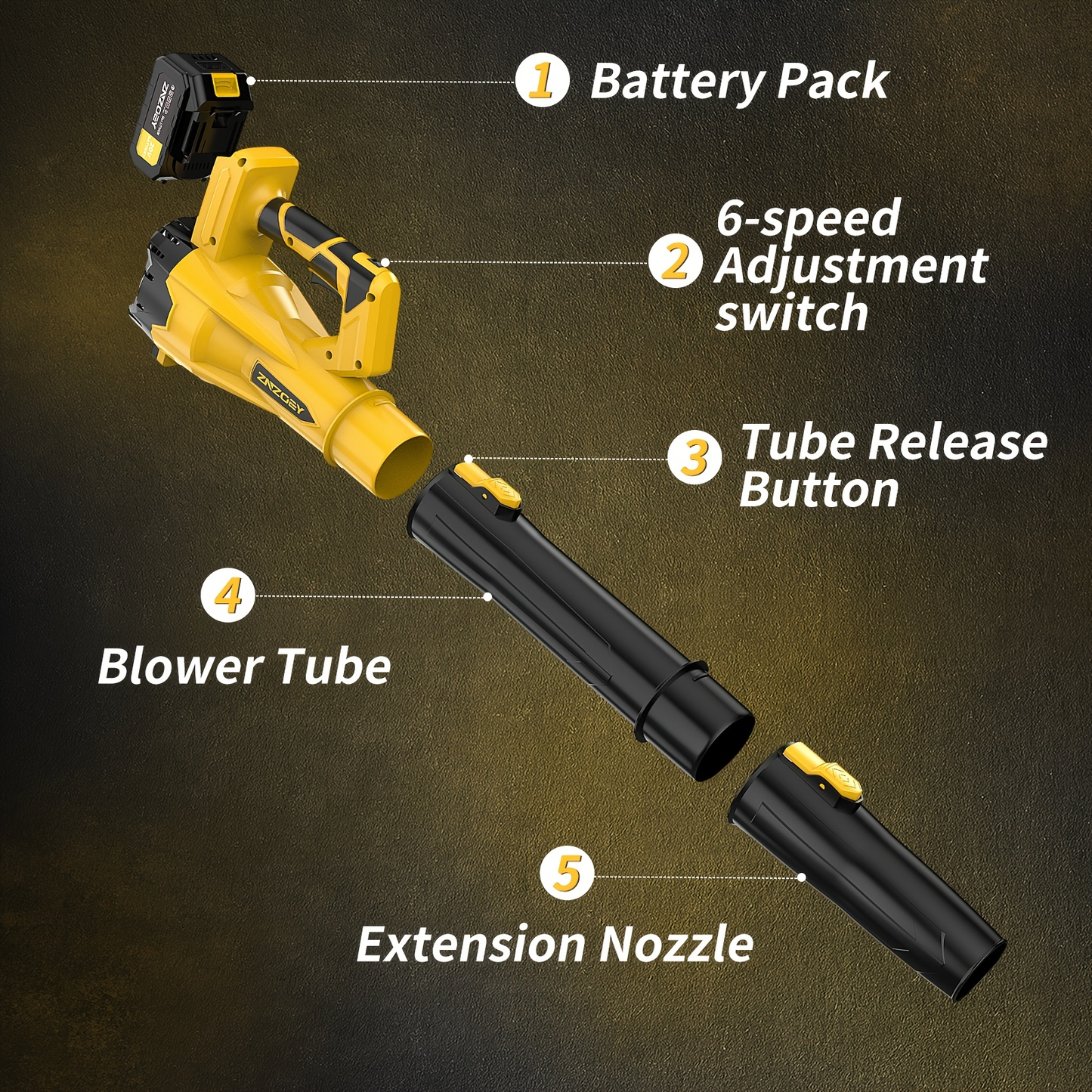 Cordless Leaf Blower 580CFM 160MPH, 40V Brushless Motor, 4.0Ah Battery, 6-Speed, Extension Nozzle