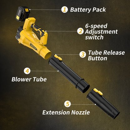 Cordless Leaf Blower 580CFM 160MPH, 40V Brushless Motor, 4.0Ah Battery, 6-Speed, Extension Nozzle