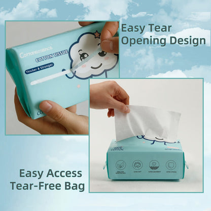 100% Cotton Disposable Face Towels Draw-Style Box 200 400 600 Count, for an Everyday Personal Care Routine