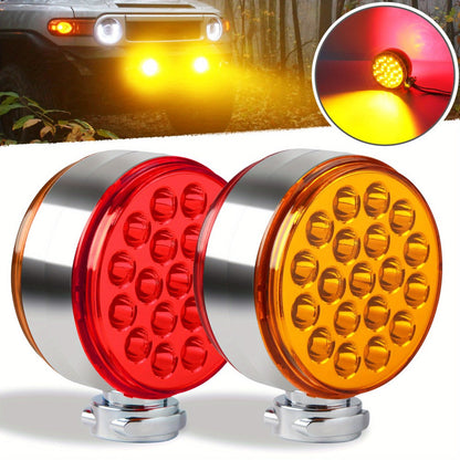 Truck Pedestal Lights Kit 4 Pack – 2pcs 4 Inch Round Double Face LED Turn Signal Lights 38-LED & 2pcs 3 Inch Round Double Face LED Marker