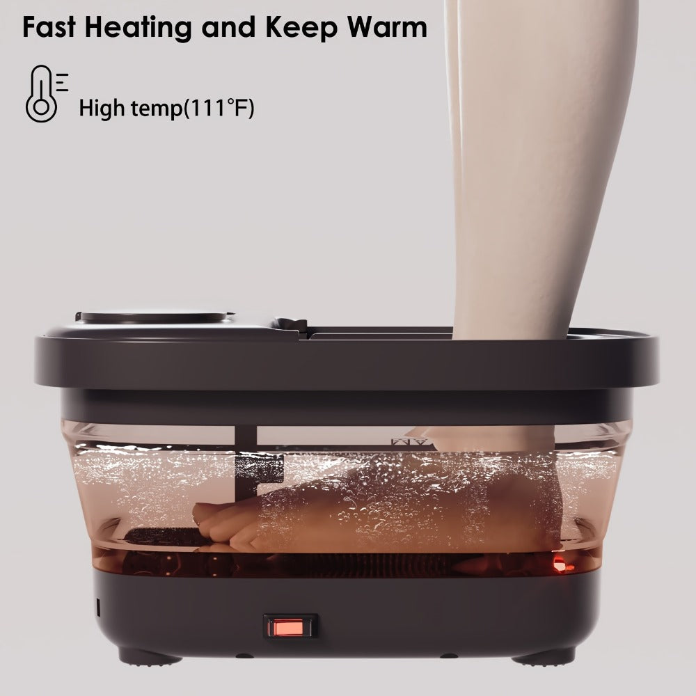 Collapsible Foot Spa Bath with Heat Bubble Massager & Remote Temperature Control – 3 Pedicure Attachments Foldable Foot Soak Tub with Handle