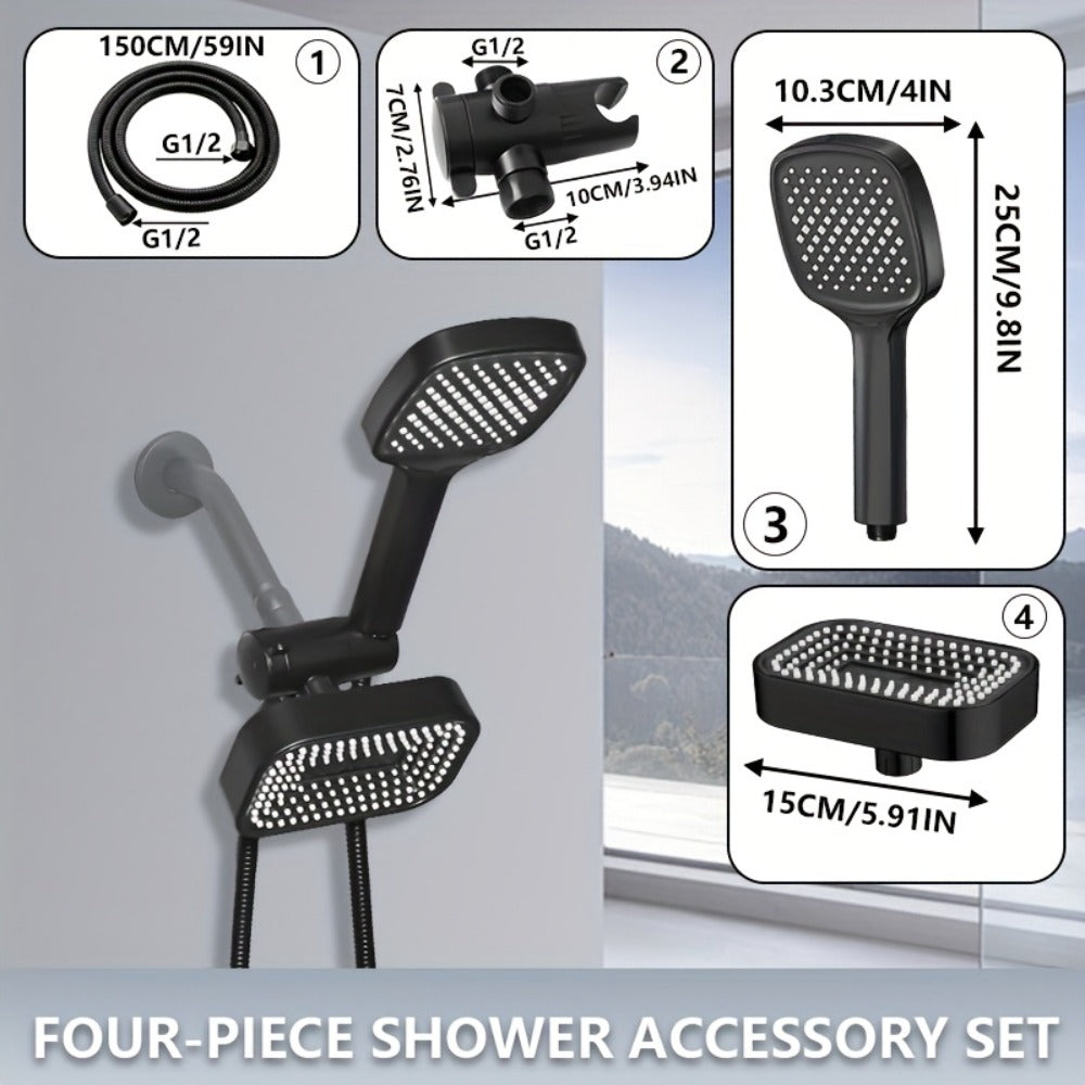 2-in-1 High Pressure Handheld Shower Head Set with Rain Showerhead, Long Hose T-Valve ABS Wall Mount Bathroom Upgrade