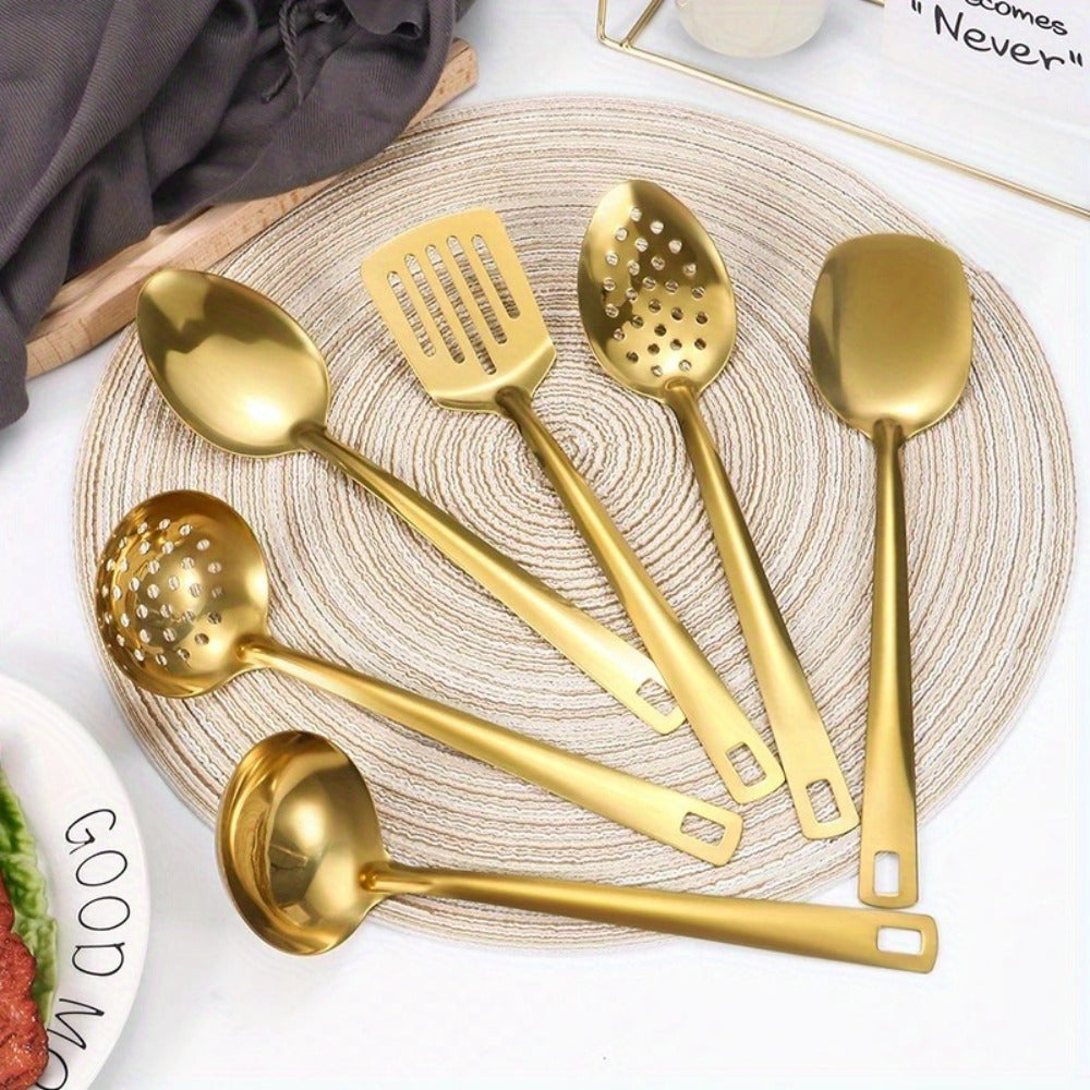 6 Piece Korean Style Stainless Steel Kitchen Utensil Set Cooking Spoons Spatula Ladle for Home Cooking, Dining and Outdoor Meals