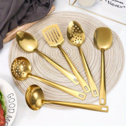 6 Piece Korean Style Stainless Steel Kitchen Utensil Set Cooking Spoons Spatula Ladle for Home Cooking, Dining and Outdoor Meals
