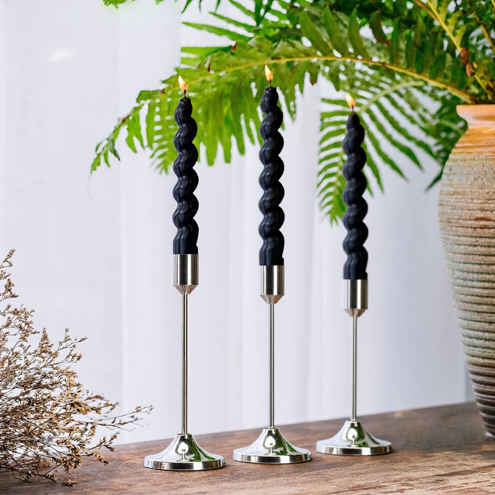 Candle Holder Set 30-Piece Metal Taper Stands in Three Heights with Gold, Silver or Black Finish Options