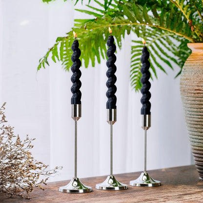 Candle Holder Set 30-Piece Metal Taper Stands in Three Heights with Gold, Silver or Black Finish Options